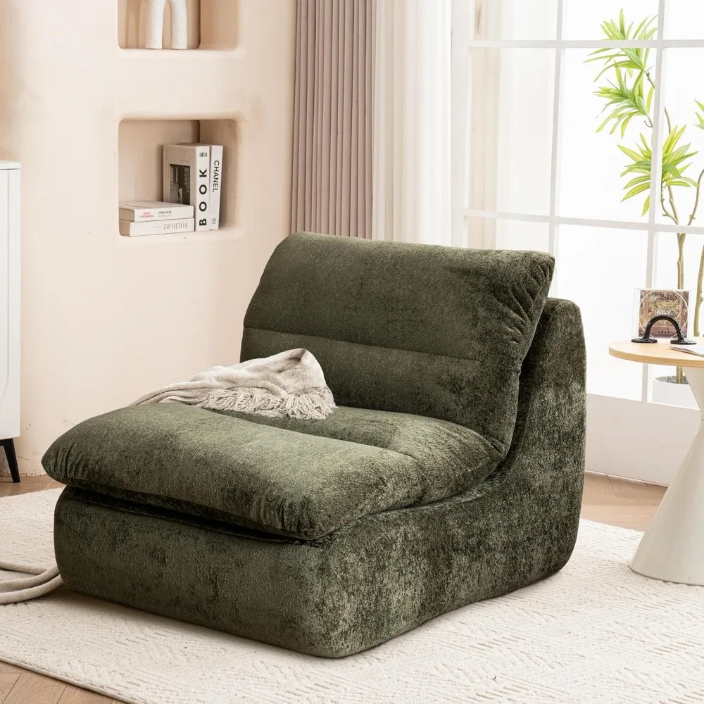 

Bean Bag Chair for Adults, Upholstered Chenille Sofa with High-Rebound Memory Foam, Modern Comfy Reading Chair for Living