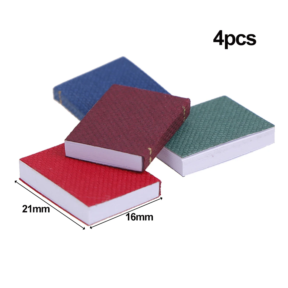 ชุดหนังสือจิ๋ว 4 ชิ้น/ชุด ขนาด 1/12 สำหรับตกแต่งบ้านตุ๊กตา เฟอร์นิเจอร์บ้านตุ๊กตา หนังสือจิ๋วสำหรับตุ๊กตา สามารถเปิดได้