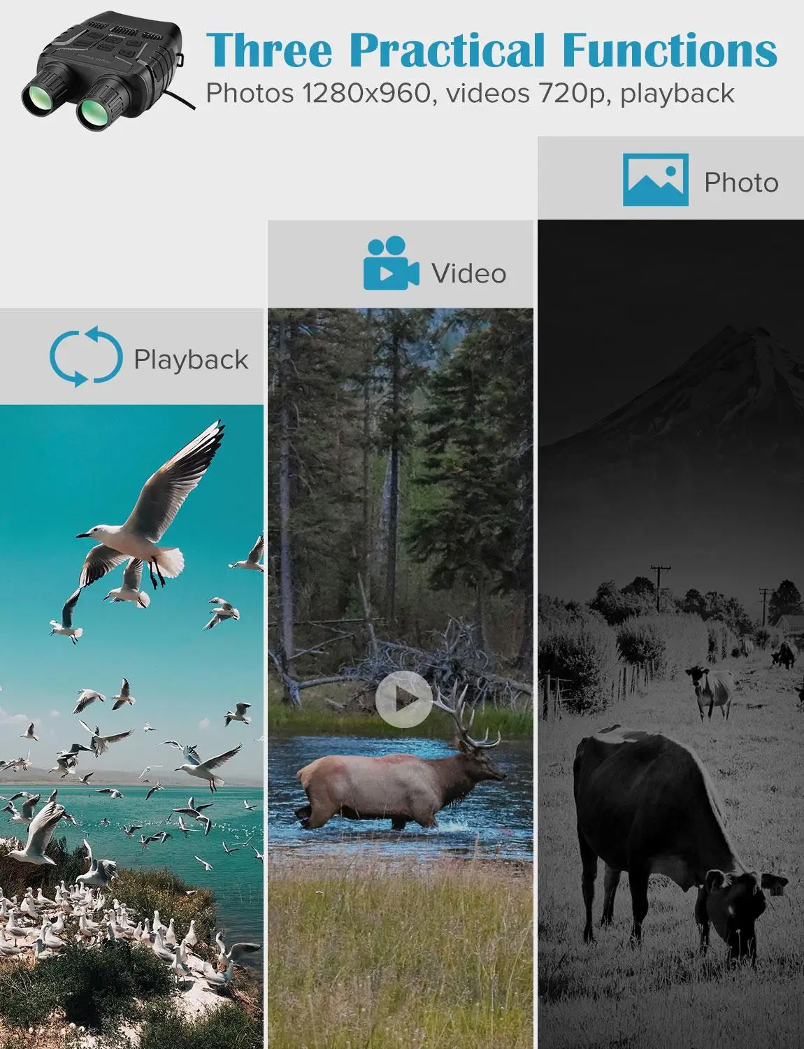 Digital Night Vision Binoculars Device 300 Yards IR Telescope Zoom Optics 2.3' Screen HD Photo & Video Hunting Camera Recording