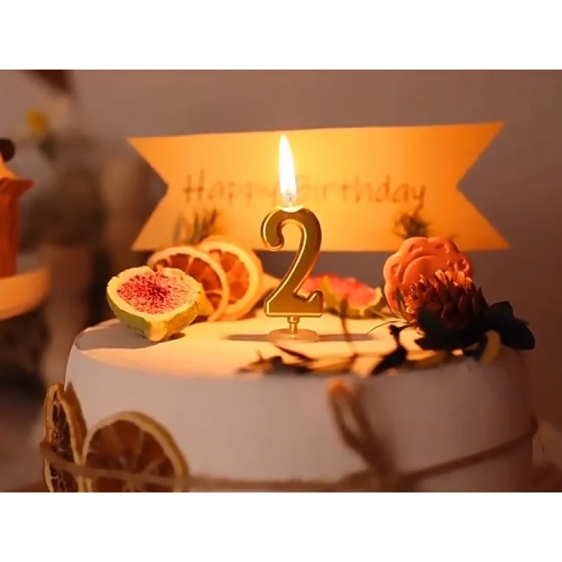 1pcs birthday candle golden number candle smokeless birthday cake party baking dessert candle plug-in set