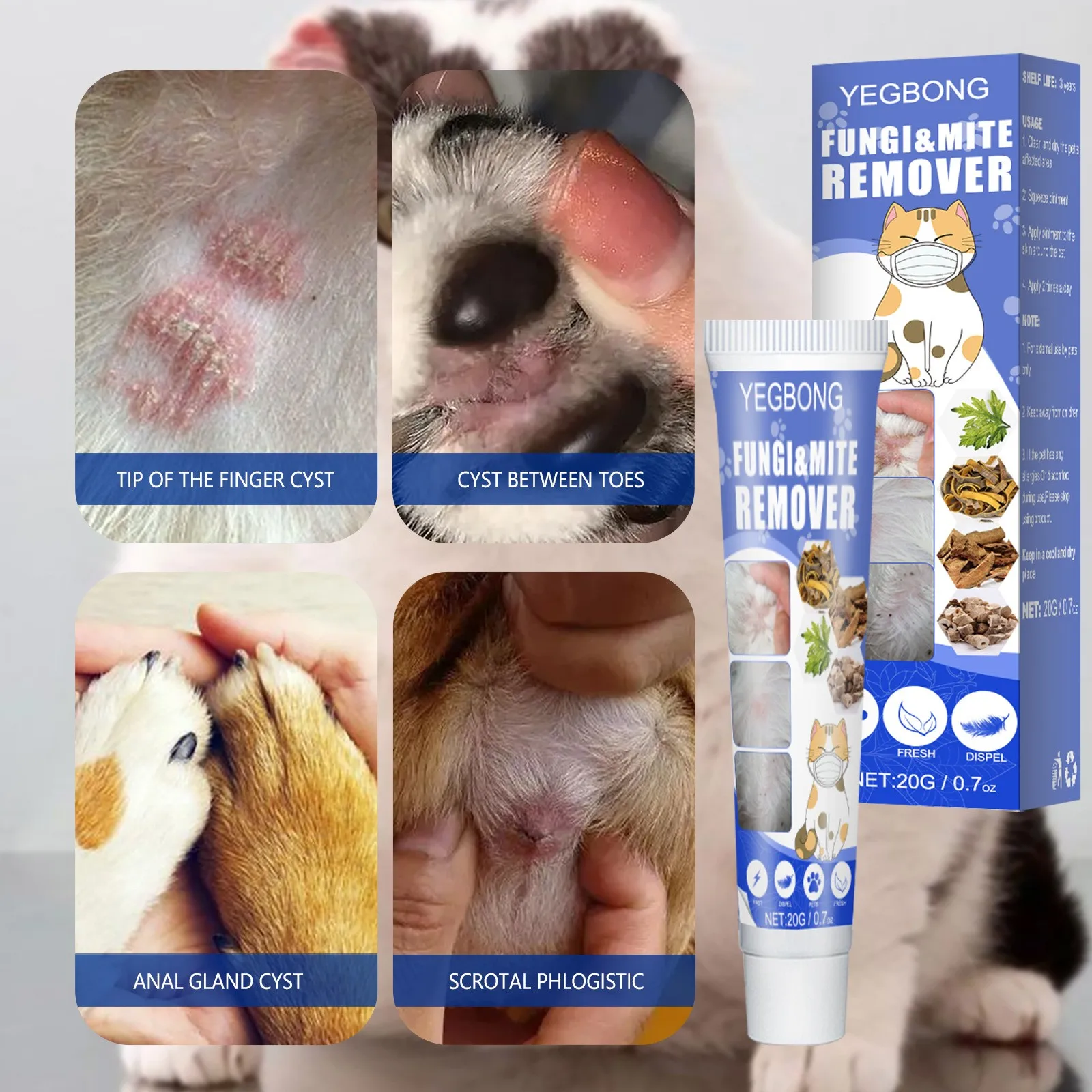 Pet Mite Removal Ointment Pet Dog Skin Anti-Itch Cat Fungus Removal Mite Ringworm External Care