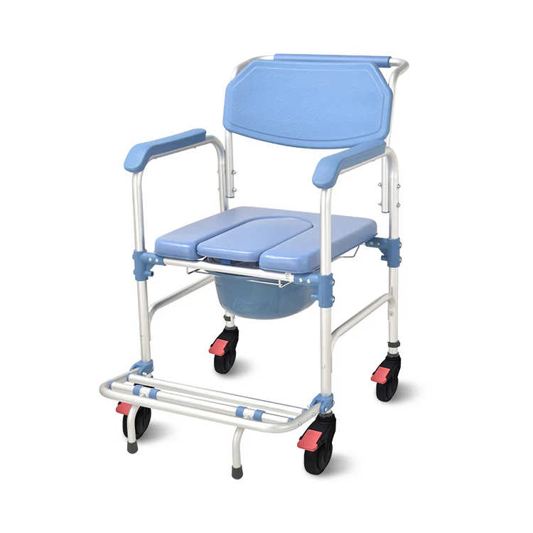 Lightweight Aluminum U Seat Mobile Toilet Chair With Wheels Bedside Commode For Elderly Disabled Home Nursing Care