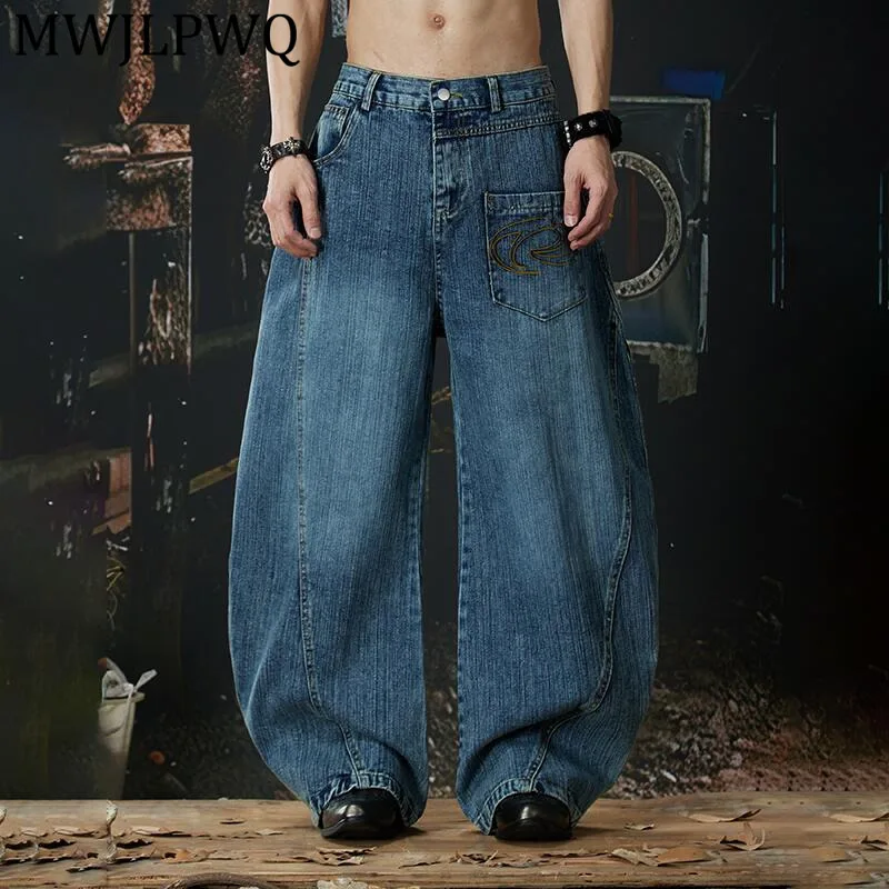 

Мужские джинсы MWJLPWQ с эффектом потертости, широкие, изогнутого кроя, в американском уличном стиле, унисекс, свободные джинсовые брюки, новинка весны 13917