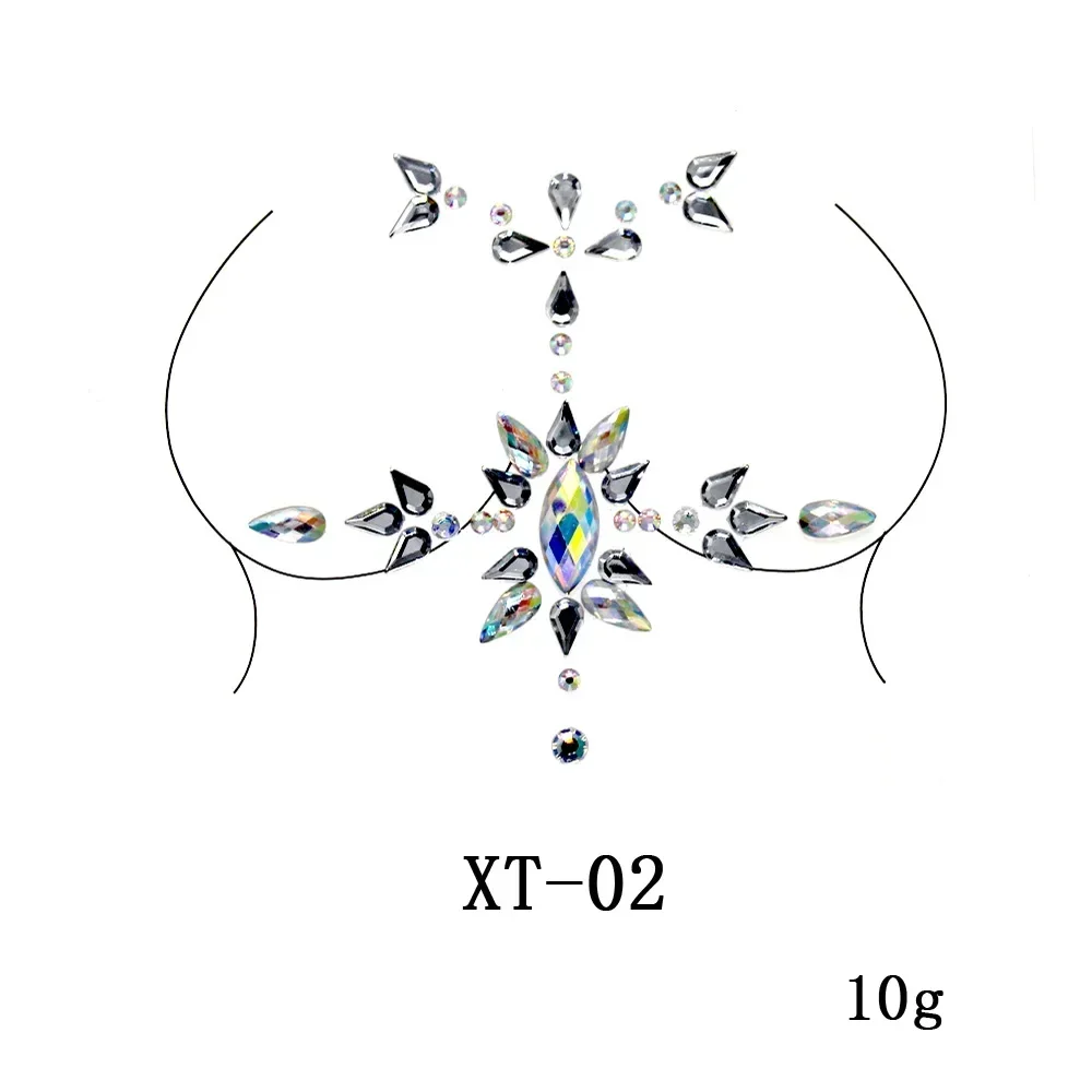 وشم نسائي مؤقت ، مجوهرات مزيفة للصدر ، ماس كريستال ، حجر راين أكريليك ، ملصقات وجه سهلة الاستخدام ، وجه
