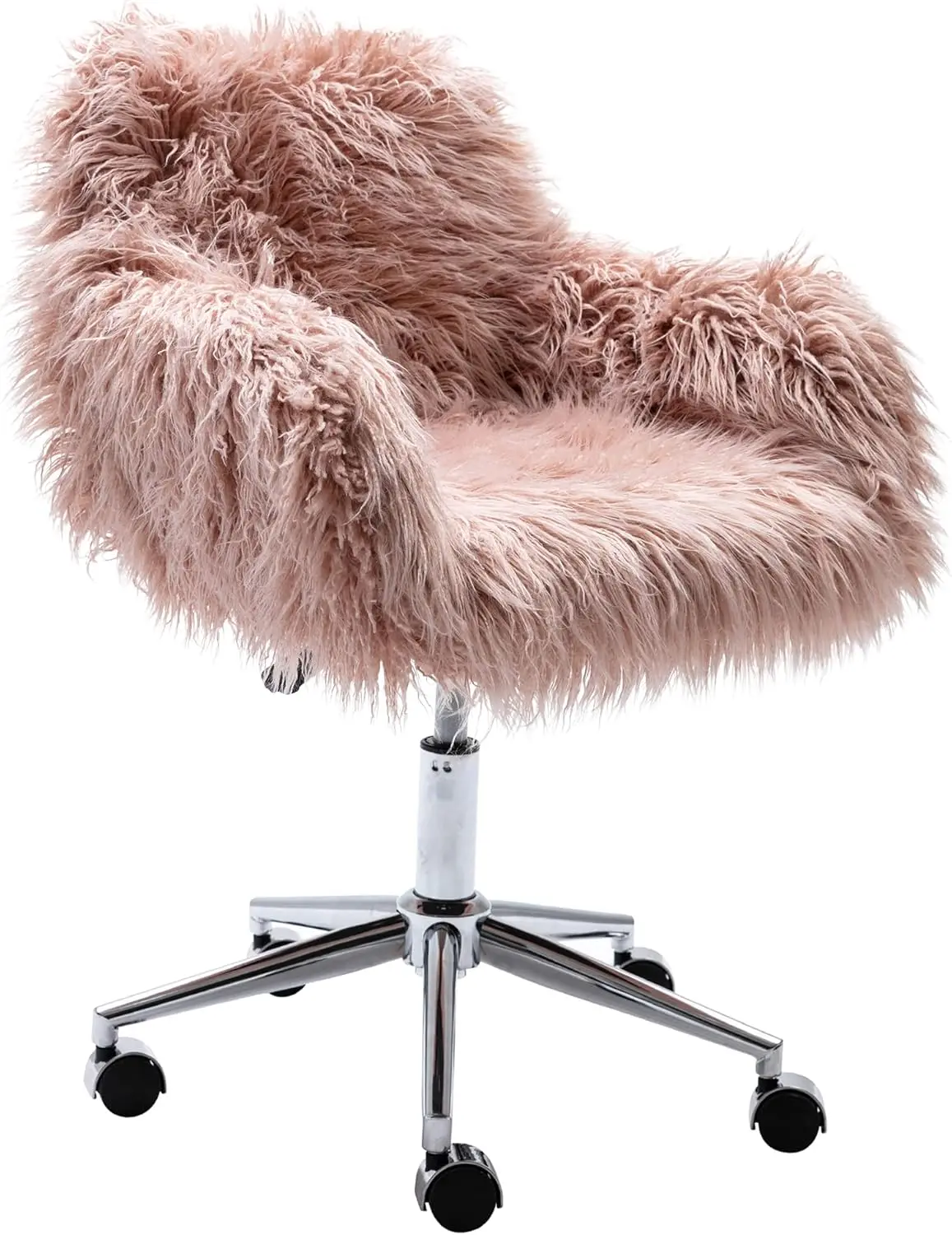 Comfort corner Fluffy Office Desk Chair,Faux Fur Modern Swivel Armchair with Wheels, Soft Comfy Accent Makeup Vanity Chairs