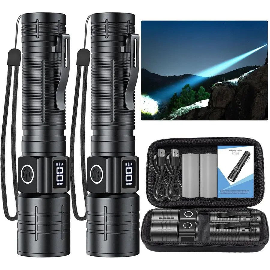 

Flashlight, High Powered High Lumens Super Bright Tactical Flashlight, Rechargeable Flashlights High Lumens, 6 Modes Zoomable Wa