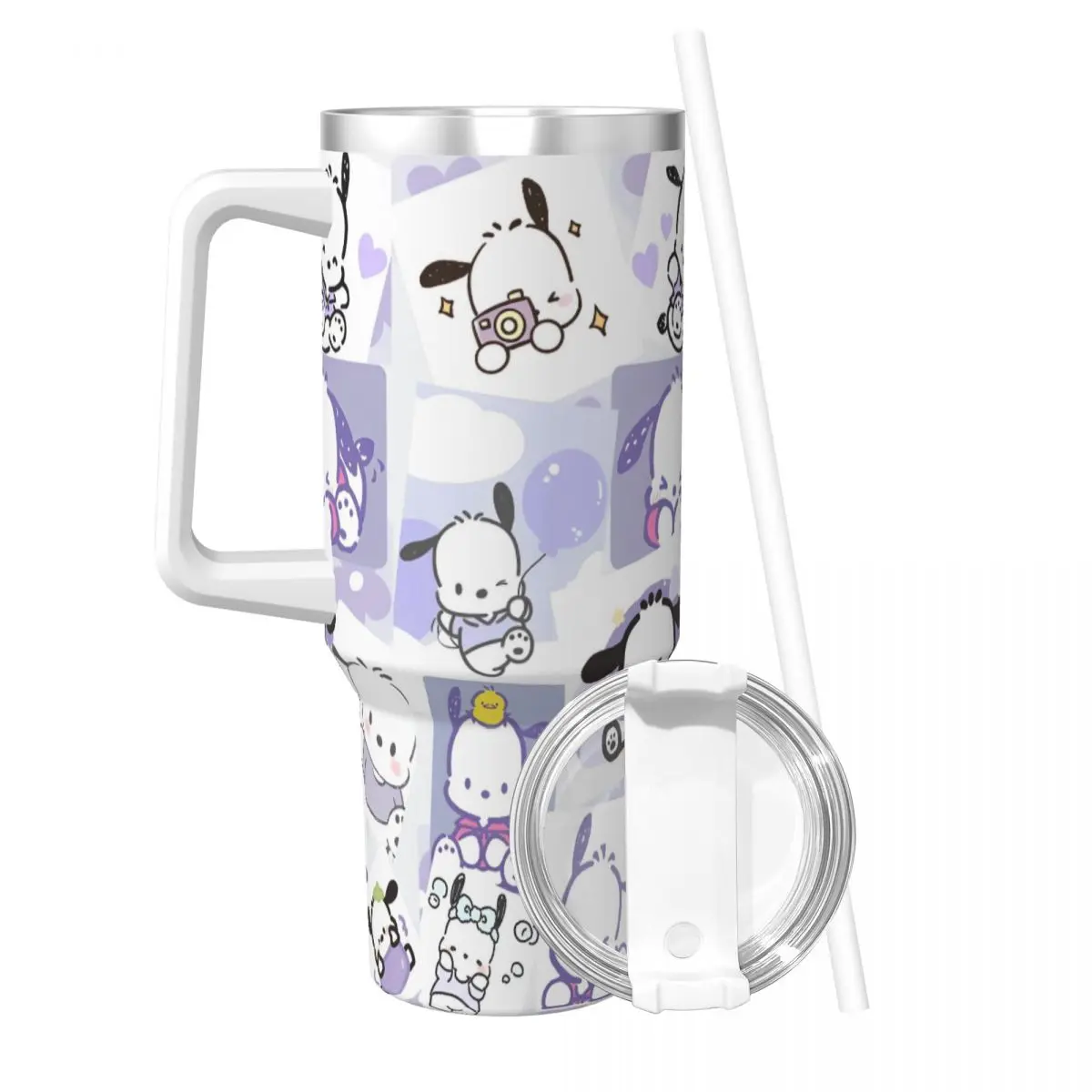 Pochacco Cute Stainless Steel Tumbler Animal Mugs Cup With Straws Travel Cold Water Bottle Keep Heat Large Capacity Thermal Mug