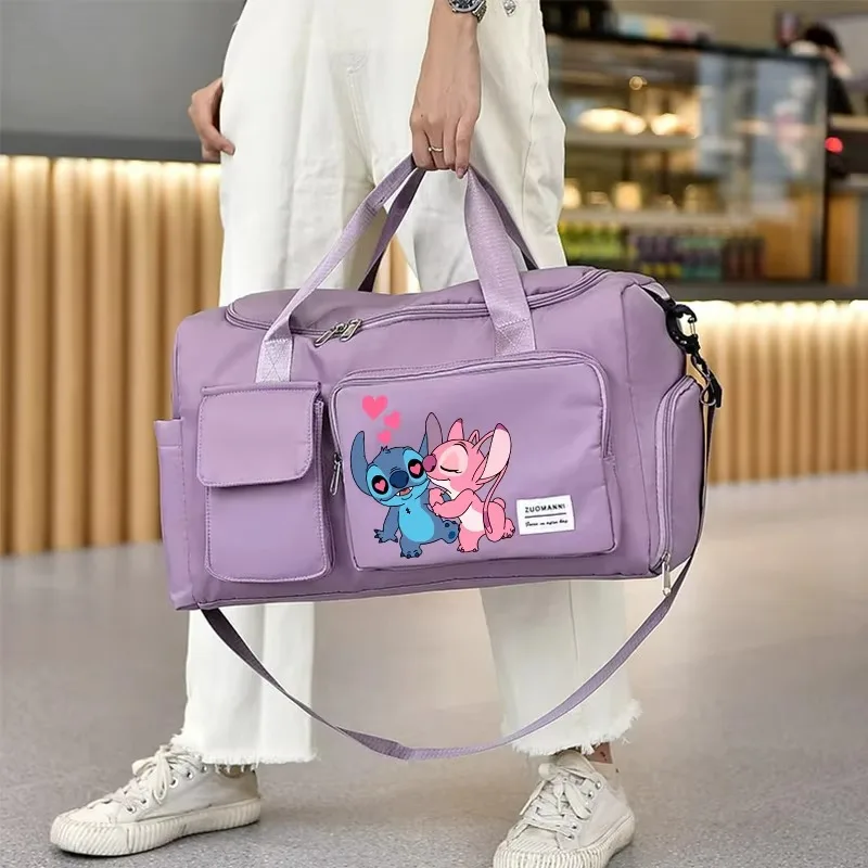 Stitch Cartoon Printed Fitness Bag Shoe Compartment Capacity Luggage BagSports Handheld Travel Multi Pocket Dry Wet Separation