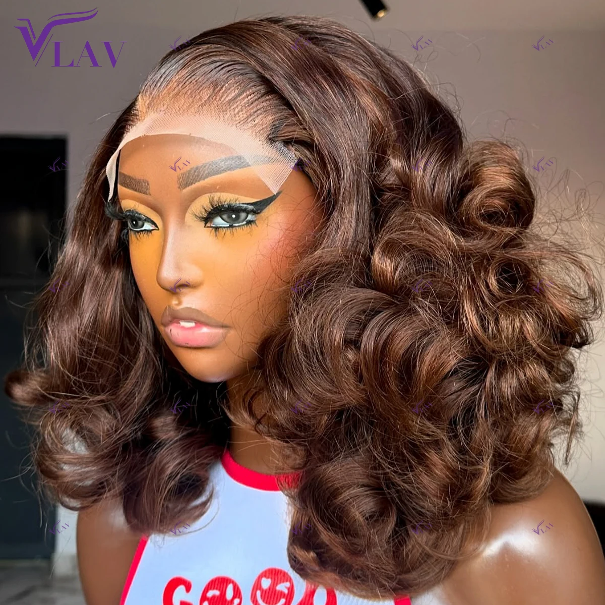 

Bouncy Curly Super Double Drawn Glueless Wigs Human Hair 400 Density 13x6 HD Lace Frontal Wig Preplucked Wear And Go Brown Color