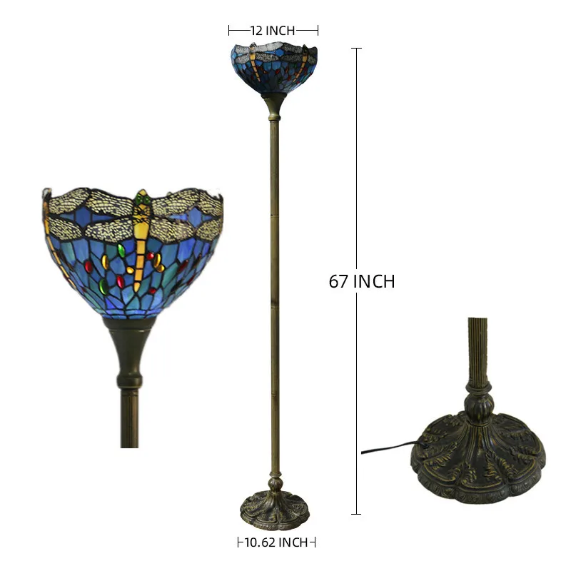 European-style Mediterranean creative retro 12-inch blue dragonfly floor lamp