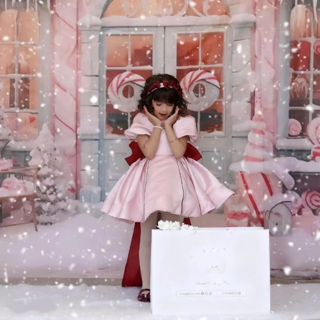 Pink Flower Girl Dresses for Wedding With Red Bows Lovely Baby Girl Birthday Dress First Communion Gowns Customized