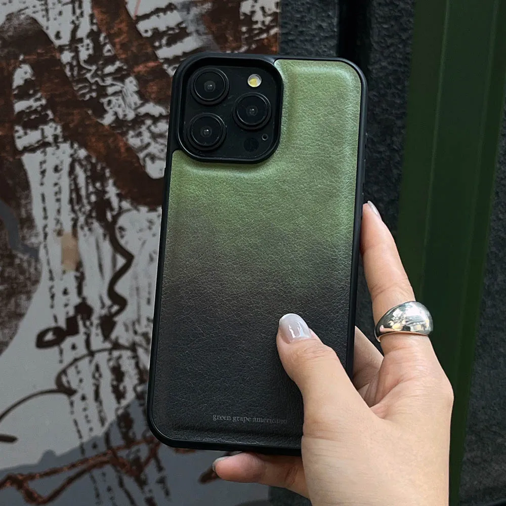 Art Matcha Green Gradient Leather Phone Case For iPhone 15 Pro Max Soft Shockproof Cover For iPhone 14 13 12 11 Pro Max Cases