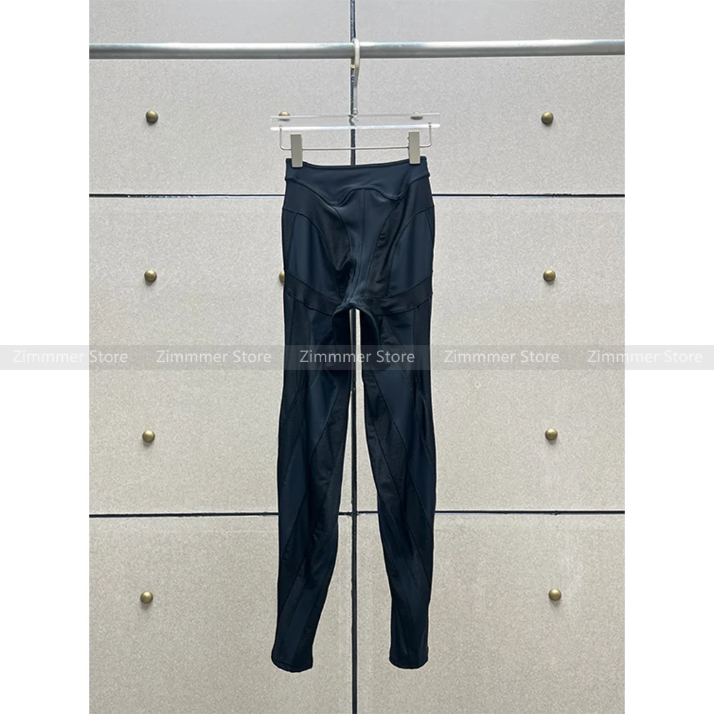 Black Splicing Bottom Pants Spring 24 New Stretch Slim Spiral Splicing Skinny Pants