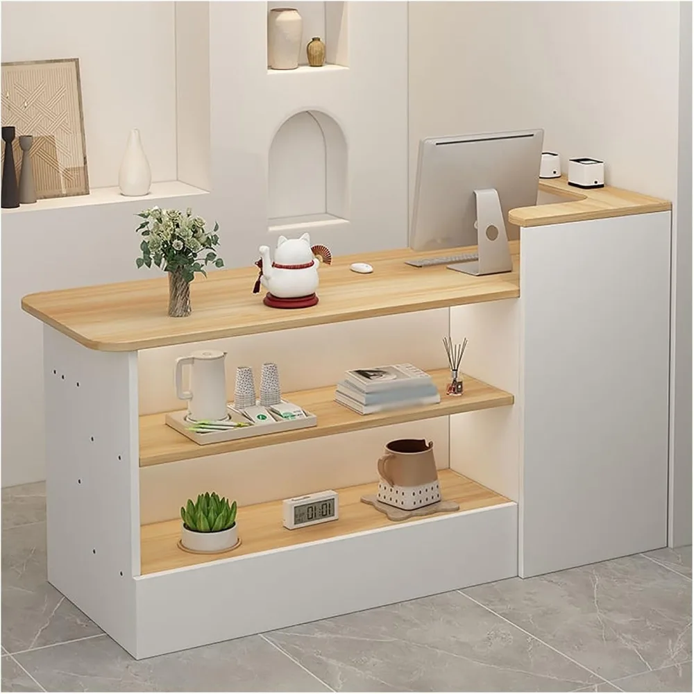 

Reception Counter Desk, Modern Retail Counter, Front Desk Reception Room Table, Retail Counter with Display Shelf & Drawers, for