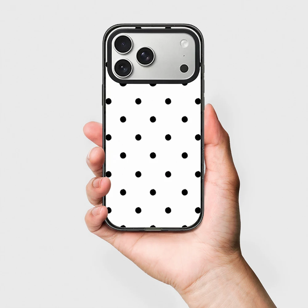 

Classic Minimalist Polka Dots Impact Black Border Magnetic Cover for IPhone 12 13 14 15 16 17 Pro Max Case for IPhone 17 Air