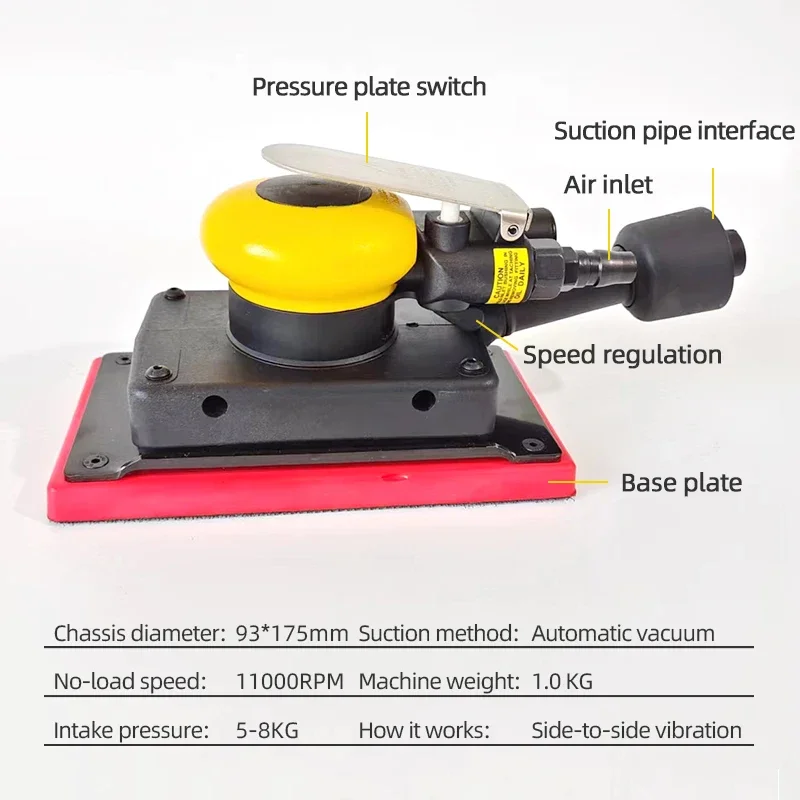 Rectangular Pneumatic Dry Grinder 93x175 MM Vacuum Sander Grinding Aircraft And Automobile Putty Putty Polishing Tool