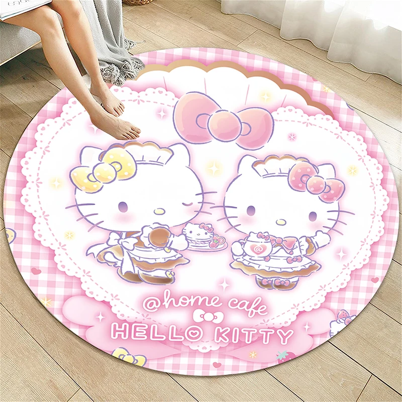 Sanrio Kuromi Melody Hello Kitty Round Carpet for Living Room Rugs Camping Picnic Mats Flannel Anti-Slip Carpets for Living Room