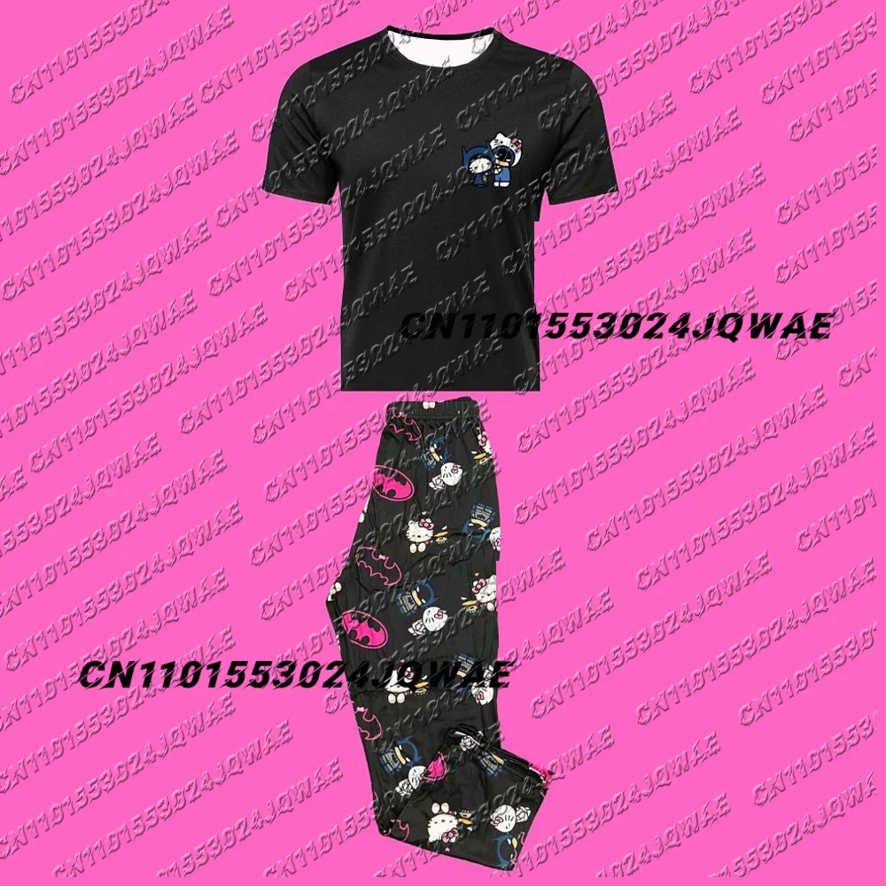 

2025 Marvel New Pajama and Sleepy Pants Set Batman&Hello Kitty Short Sleeve Pants Set Children Adult Fashion Leisure Sports Set