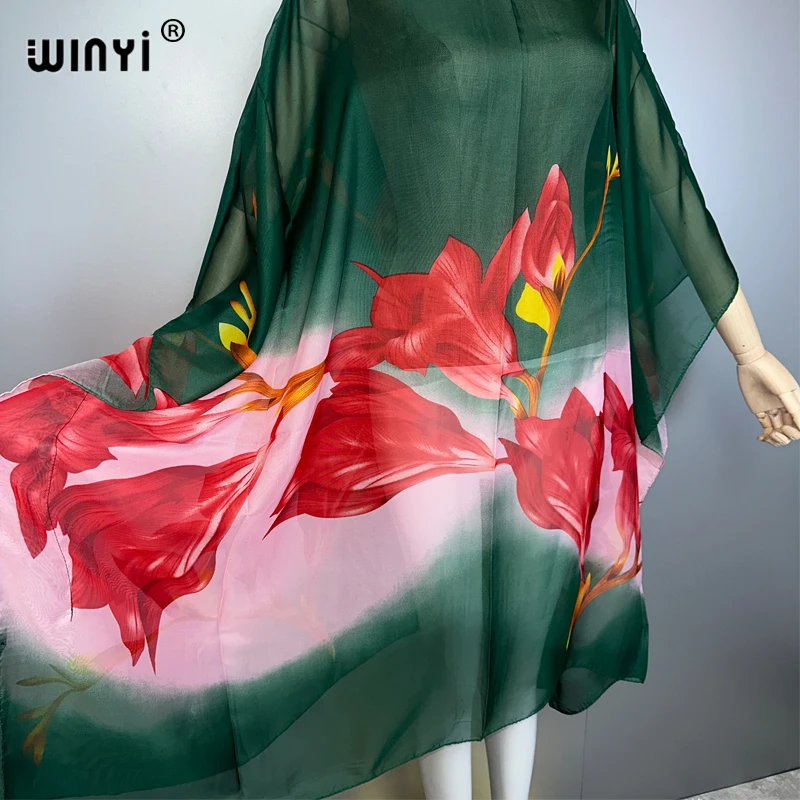 WINYI 自由奔放に生きるプリント女性の夏のファッションパーティードレスビーチウェアアフリカ女性カフタン休日視点女性ビーチカバーアップローブ