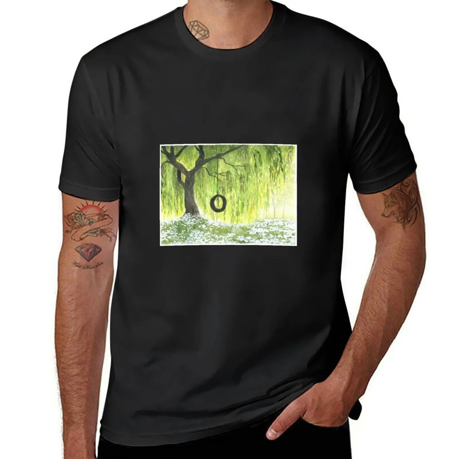 Tire Swing Under a Weeping Willow T-Shirt vintage plus size tops for a boy summer top Men's t-shirt