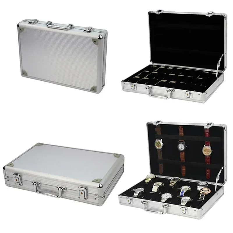 Useful Aluminium Watches Box 12 Grid Slots Jewelry Watches Display Storage Box Square Case Suede Inside Rectangle Watch Holder