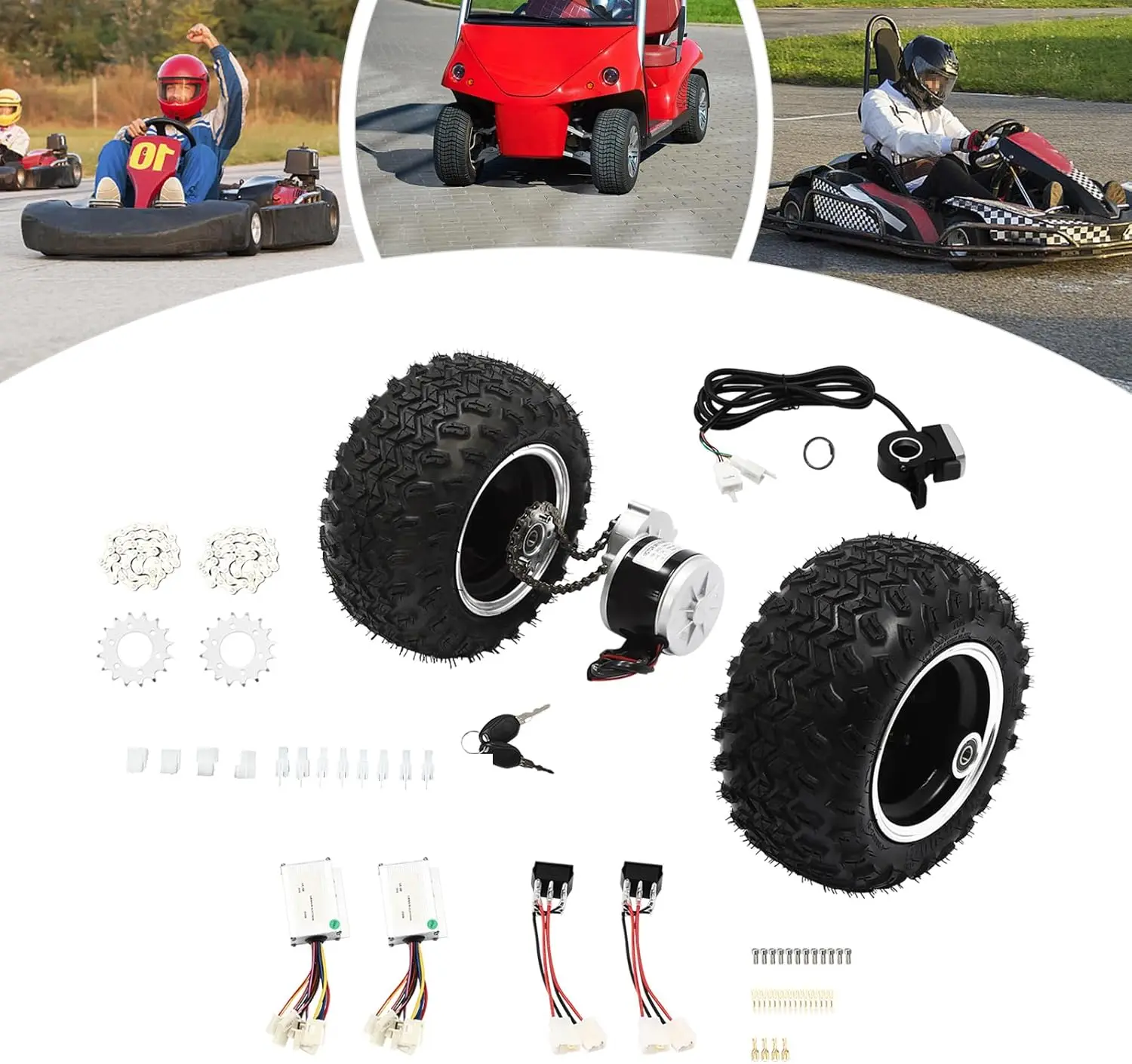 10 Inch Motor Drive Air Wheel Conversion Kit, 24v 250W Double Wheel Set Electric Wheelbarrow with Thumb Throttle Wheel Kit