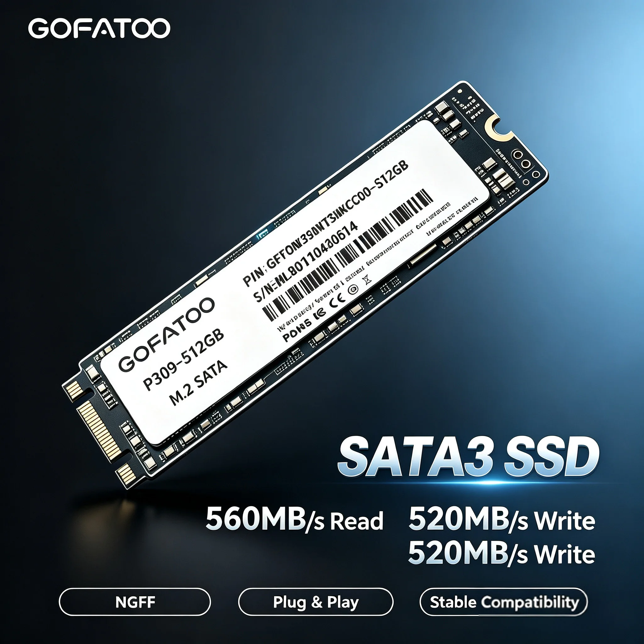GOFATOO M.2 2280 SATA III SSD NGFF 560MB/s Internal Solid State Drive 2TB 1TB 512GB 256GB for Laptop Desktop PC