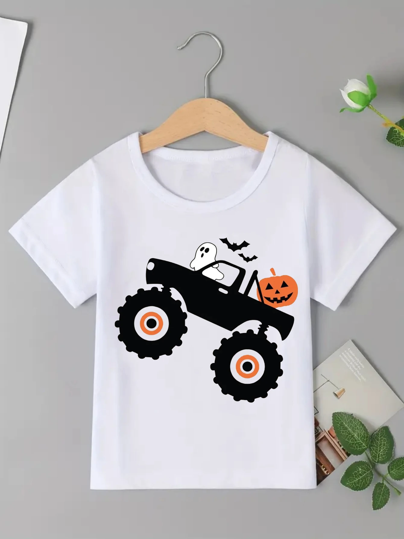 

Funny Boo Tractor Pumpkin Bat Printed T Shirt Boys Halloween Gift Fall Shirt Summer Kawaii Kids Clothes Toddler Shirt