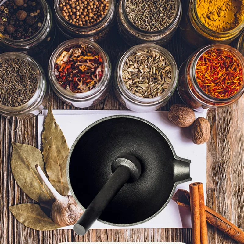 Cast Iron Mortar and Pestle Grinding Medicine and Medicine Jar, Household Grinder Kitchen, Grinding and Pounding Chili Peppers