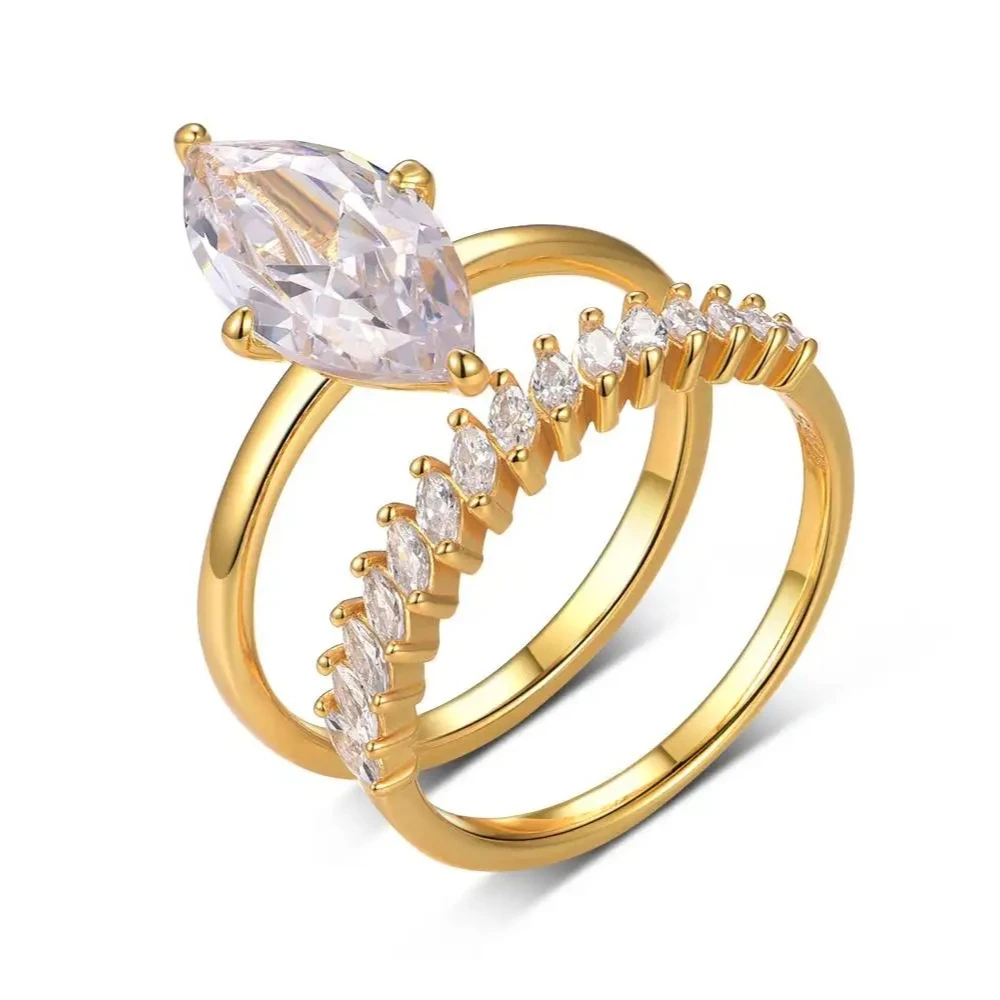 

2PC S925 Sterling Silver Marquise 3ct Moissanite Ring Fine Jewelry Suitable for Gift Giving Personalized Fashion Birthday Gift