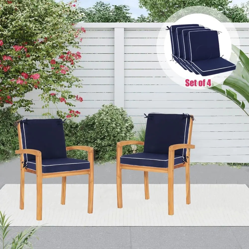 Outdoor Patio Chair Cushions Set of 4, Water Resistant Square Seat Cushions with Ties, 20