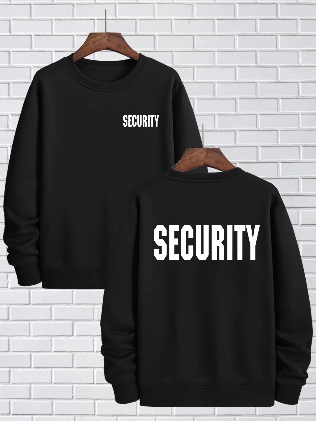 

Левая грудь сзади SECURITY с буквенным принтом, мужская модная тенденция, обычная толстовка с круглым вырезом