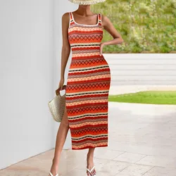 Casual Dresses For Women Bohemian Sleeveless Side Slit Bodycon Summer Sundresses For Women Fashion Holiday Vacation Dress 2024