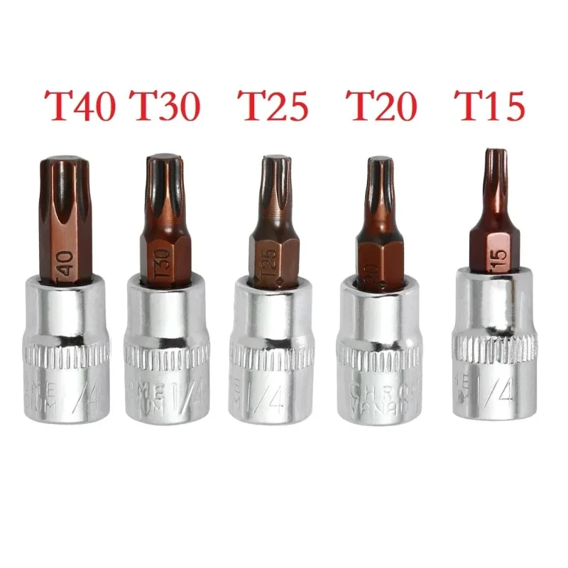 Brocas de soquete ferramentas manuais 5 peças chaves de soquete torx chave de fenda bits 1/4 Polegada unidade soquete cabeça ferramentas t15 t20 t25 t30 t40