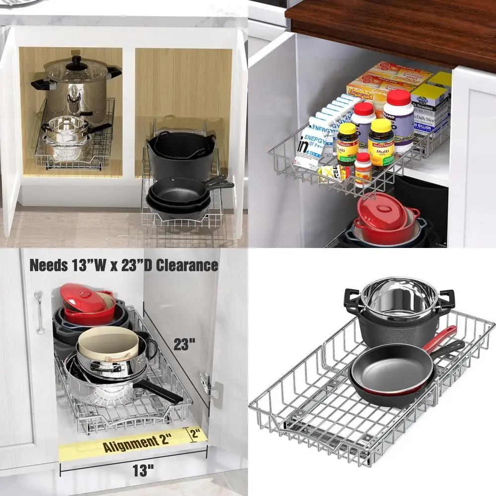 

Pull-Out Sliding Shelf Organizer, 21 Depth x 11 Width for Under Cabinet Storage