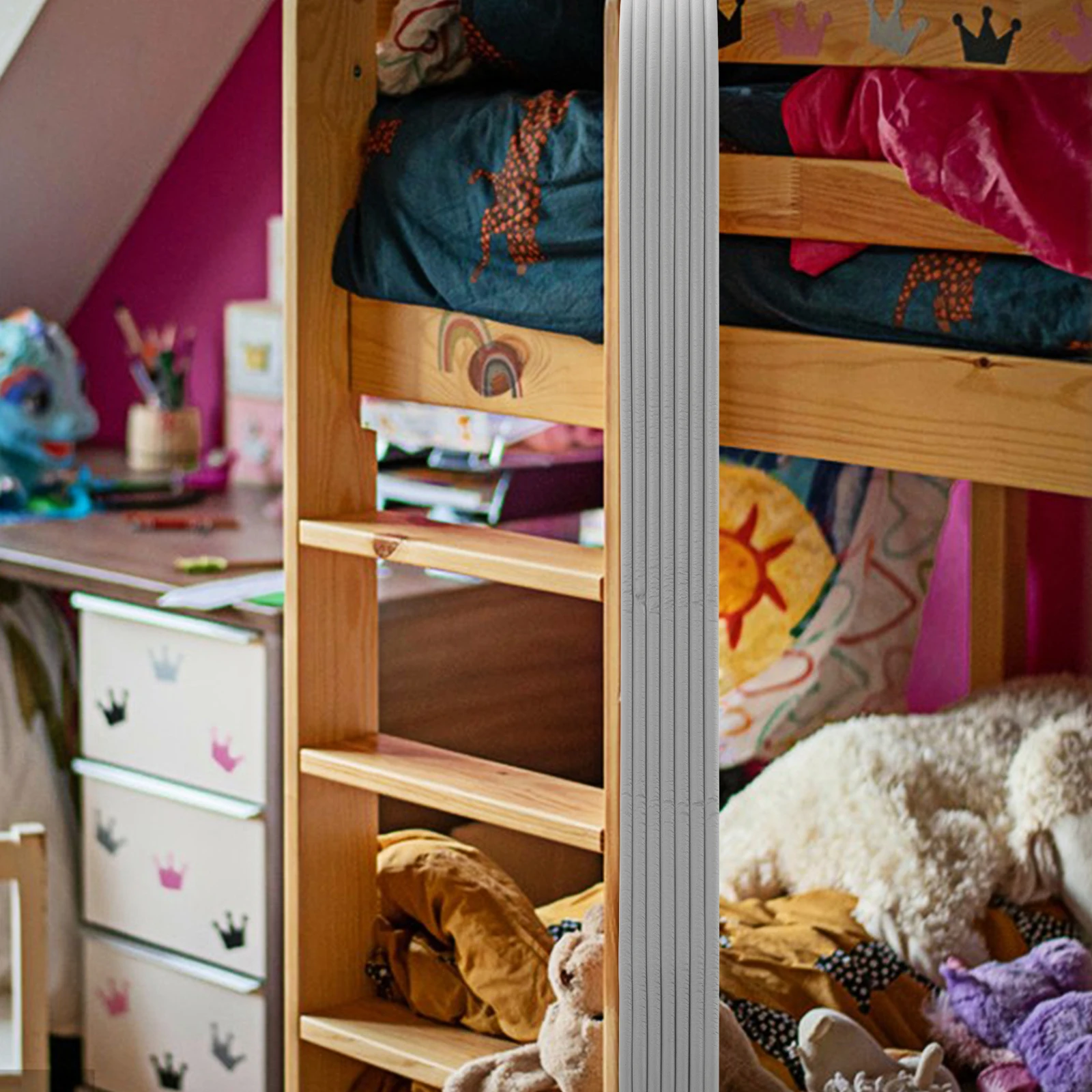 

2 Rolls Grey Foam Bunk Bed Ladder Pads 3 Inch Self Adhesive Non Slip Stair Treads for Loft Bed Covers Bedroom Ladder