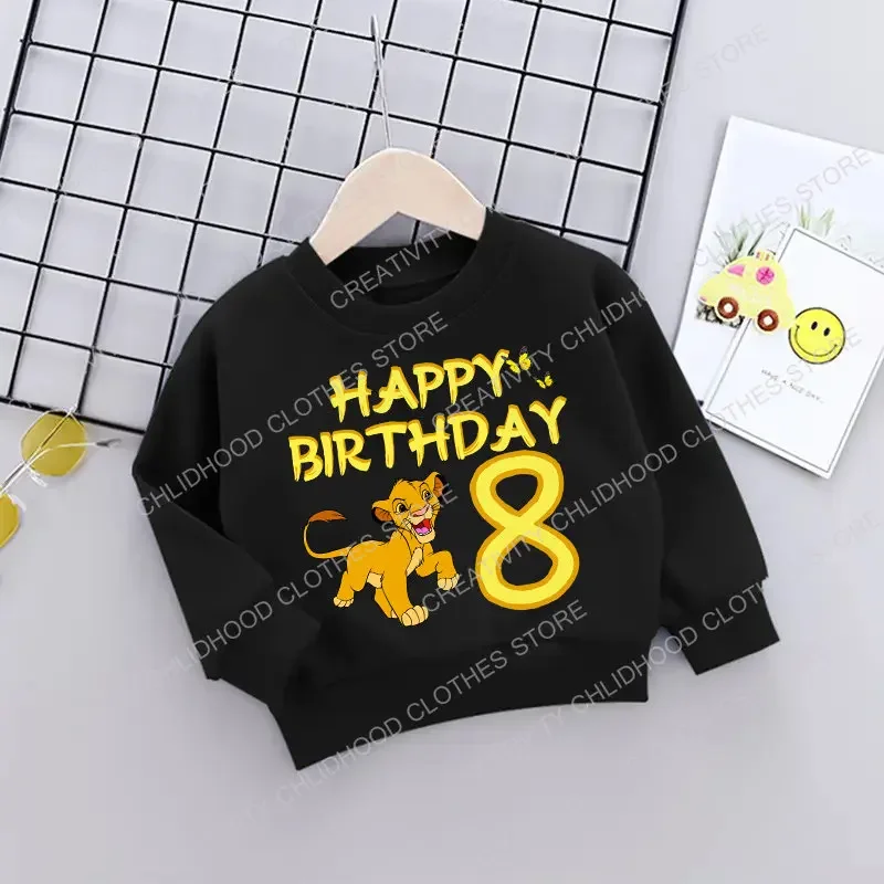 Lion King Kid Sweatshirts Birthday Number 1~9 Children Pullover Disney Cartoons Boy Girl Hoodie Casual Clothes Little Baby Tops