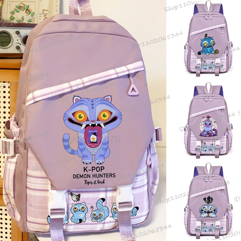 

Backpack Tiger Print KPop Demon Hunters School Bags for Teenage Girls Boys Large Capacity Aesthetics Korean Ulzzang Bagpack