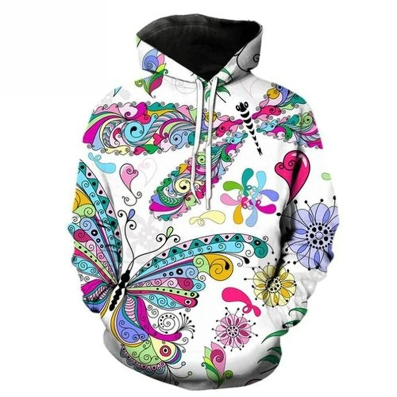 2025 New Fashion Girls' Women's 3D American Flag Printed Sportswear Clothing Men's Butterfly Pattern Hoodie