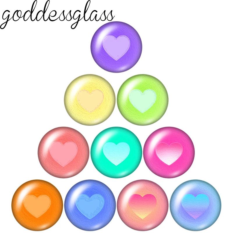 

New Gradient Colorful Hearts Cute 10pcs 12mm/18mm/20mm/25mm Round photo glass cabochon demo flat back Making findings