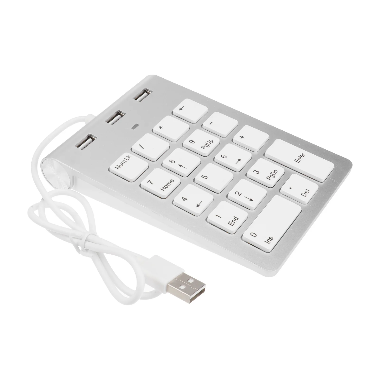 

Wired USB 18-Key Numpad Zinc Alloy Keyboard 3 Ports Hub for Desktop Computer Silver Numeric Keypad USB Keyboard