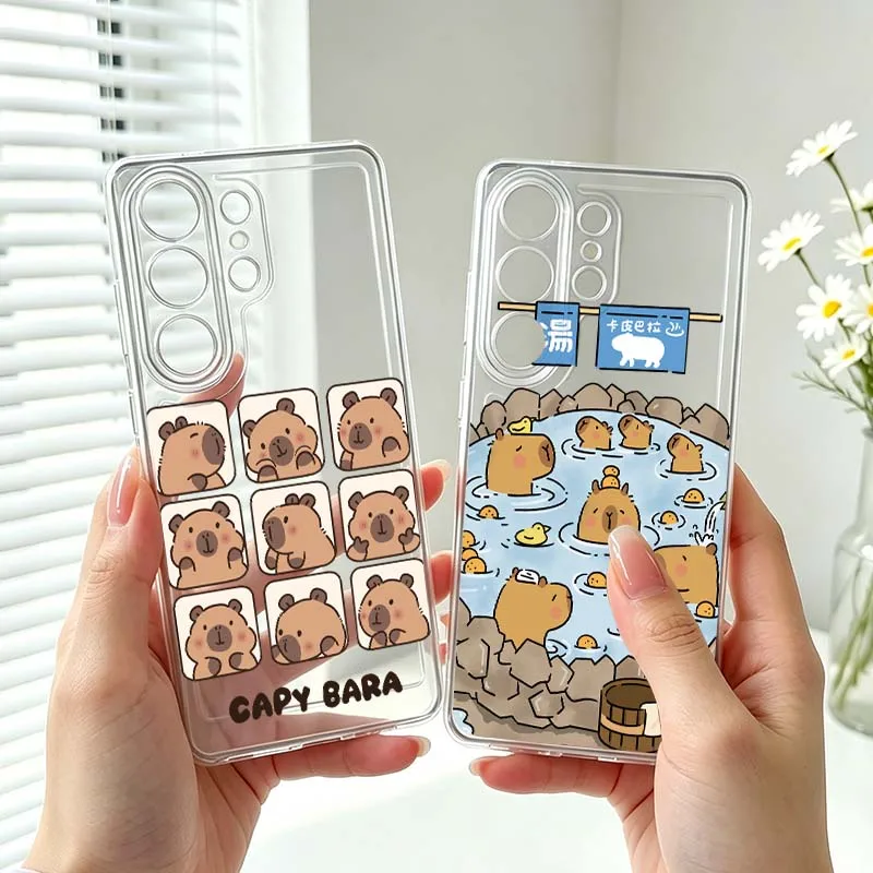 Cartoon Cute Capybara Cover For Samsung Galaxy S26 S25 S24 S23 S22 S21 S20 Ultra Plus Edge FE Transparent Phone Case