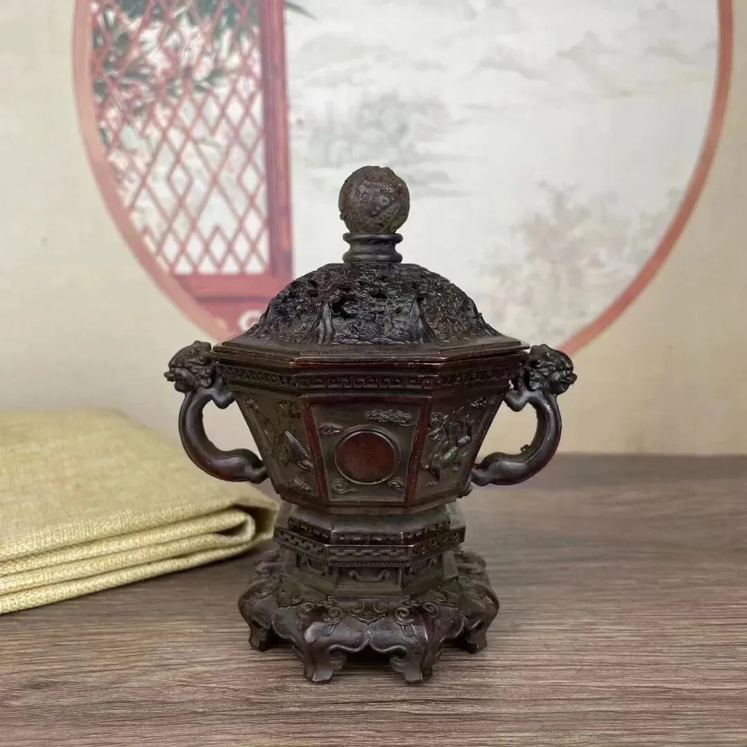 

Китайские антикварные мифические существа, резьба, крышка курильницы + курильница + основание орнамента