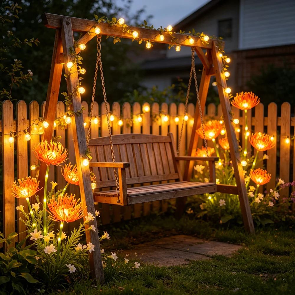 

Outdoor Garden Solar Flowers Lights with Glowing Flowers & Stems LED Solar Yard Light Wedding Party Light for Pathway Deck Decor