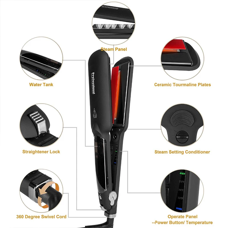 Professional electric hair straightener Ceramic negative ion hair straightener infrared heating steam iron spray splint