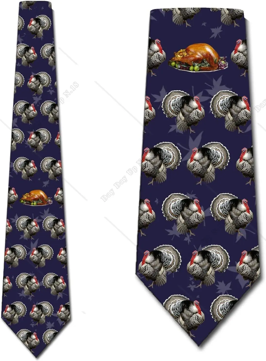 Turkey Dinner Navy Ties Mens Thanksgiving Necktie print one size