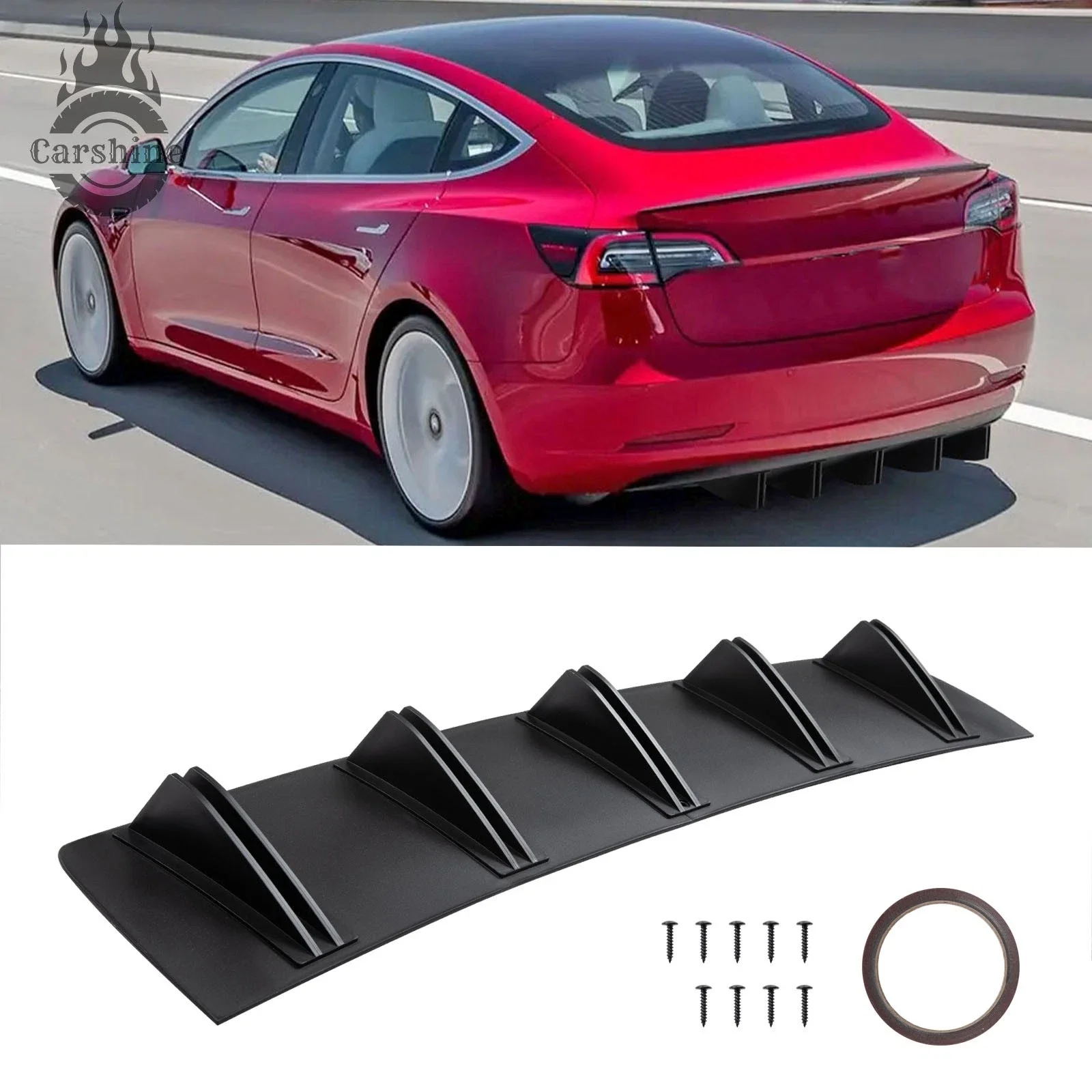 

Rear Bumper Shark 5-Fins Diffuser Lip Spoiler Splitter Matte Black For Model 3