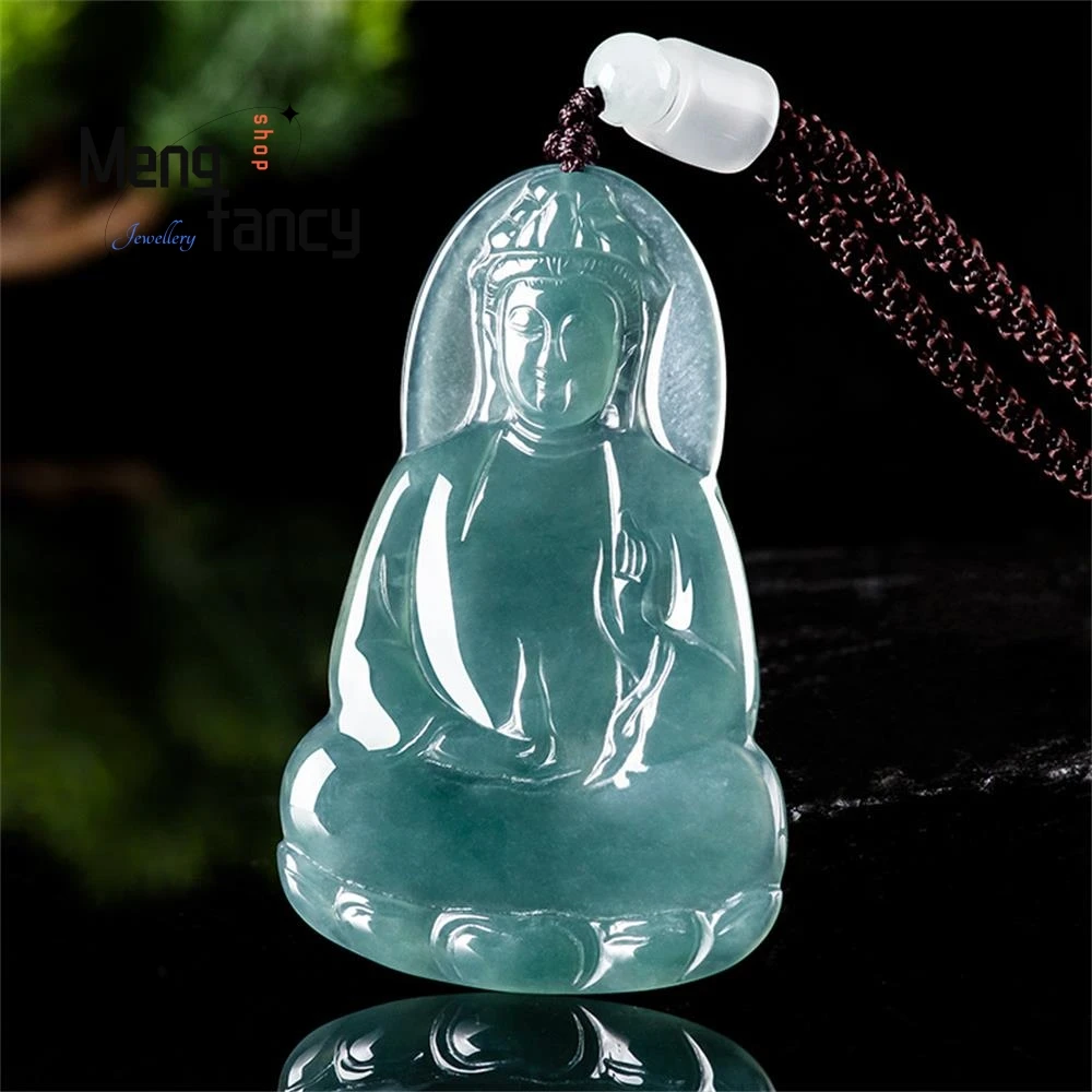 

Натуральный жадеит, голубая вода, лед, чистая бутылка, богиня милосердия, нефритовый кулон, изысканные высококачественные ювелирные изделия ручной работы, роскошное качество