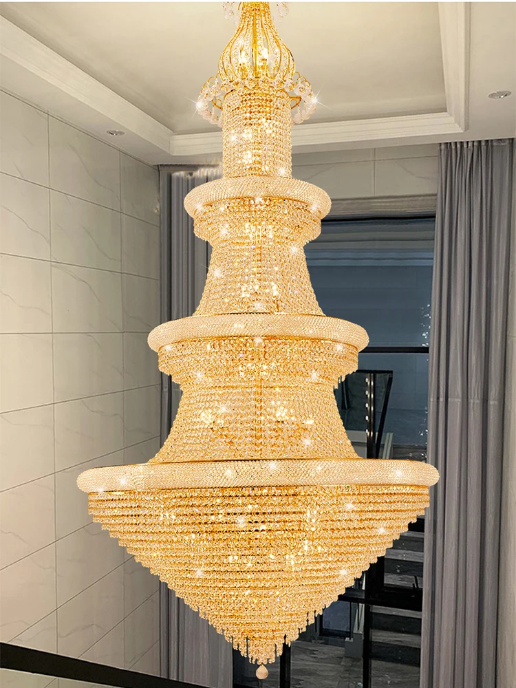 European Crystal Living Room Large Chandelier Luxury Staircase Long Chandelier High Ceiling Villa Quality Crystal Pendant Lamp