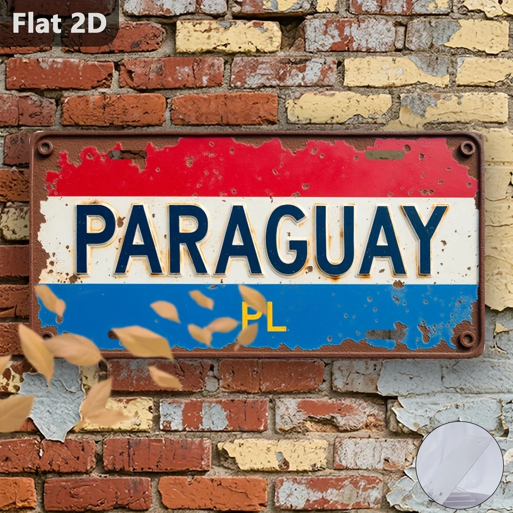 Vintage Paraguay Gestreiftes Flachzeichen, 2D-gedruckte dekorative Plakette, Souvenir-Wanddekoration für Garage und Zuhause